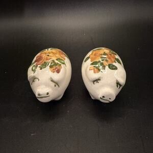 Vintage Ceramic Pig Salt And Pepper Shakers With Floral Design